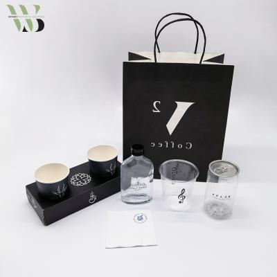 China Recyclable Custom Logo Printed Plastic Glass Bottle Box With Napkin For Coffee for sale