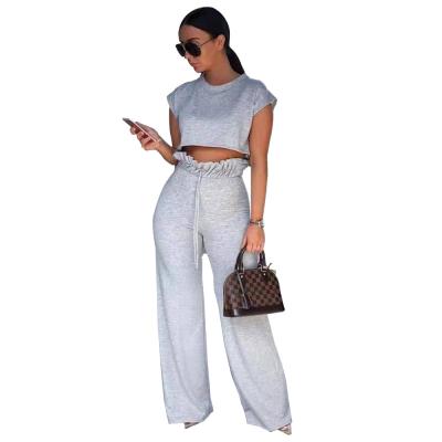 China Breathable summer fashionable simple two-piece pants set women casual cropped T-shirt and high waist wide leg pants for sale