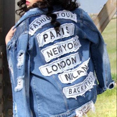 China Hot Sale Fashion Letter Patchwork Jeans Jacket Breathable Women Long Sleeve Denim Plus Size Women's Coats Streetwear Fashion Coat for sale