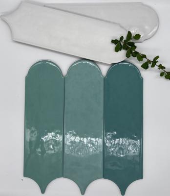 China Hot Sale Modern Feather Shaped Glazed Tiles Porcelain Green Glossy Tiles For Bathroom Kitchen Backsplash Wall for sale