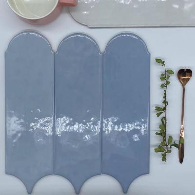 China Modern Design Modern Irregular Feather Shaped Glossy Blue Glazed Toilet Bathroom Ceramic Tile Indoor Handmade Kitchen for sale