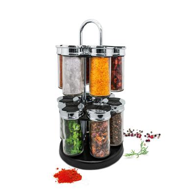 China 12pcs Sustainable Glass Spice Jar Set With Plastic Rack Spice Rack Set for sale