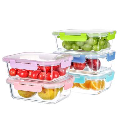 China Wholesale Oven Used Rectangle Lunch Bento Freshness Storage Microwave Boxes Clear Borosilicate Glass Food Storage Container With Airtight Lid for sale