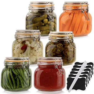 China Viable Swing Top Glass Storage Clip Sealable Jar Clip Top Honey Kimchi Food Glass Jar for sale