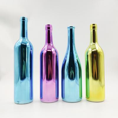 China Empty Glass Beverage Wine 750ml Champagne Bottles Plated Gold Whiskey Vodka Glass Bottle for sale