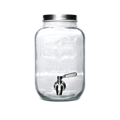 China Viable Mason Jar 8L Glass Beverage Drink Dispenser With Tap And Metal Lid for sale