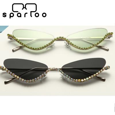 China Fashion Cat Eye Sunglasses Women Sparloo Sunglasses Metal Diamond Semi Rimless Rhinestone 1734 Lenses for sale