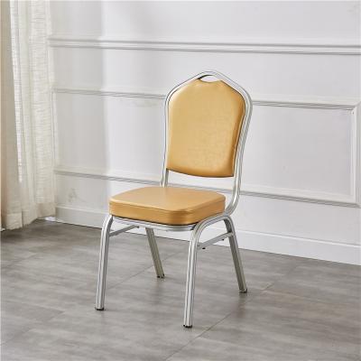 China Contemporary Wholesale High Back Dining Metal Legs Fabric PU Weddings Banquet Chair With Seat Pad for sale