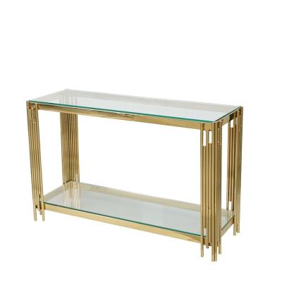 China Living Room Furniture Stainless Steel Corridor Stable Glass Mirrored Console Table for sale