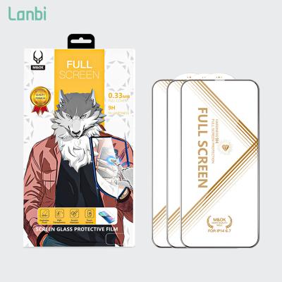 China Wolf King Full Cover 2.5D 0.33mm HD Clear Tempered Glass Anti-Explosion Screen Protectors For iPhone 14 13 12 11 Mini Pro Max For Samsung for sale