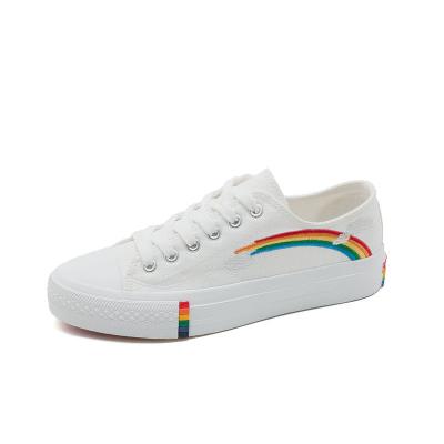 China Breathable Women's Embroidered Casual Shoes Women's Rainbow Sneakers Canvas Shoes Women's Casual Sneakers for sale