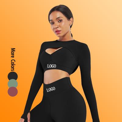 China 2021 New Wholesale Sexy Breathable Solid Color Custom Long Sleeve Workout Leggings Workout Sports Wear Gym Set Fitness Women Yoga Suit for sale