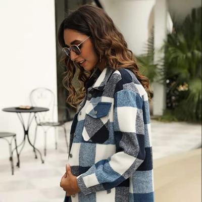 China 2021 Anti-Shrink Casual Button Down Blend Long Sleeve Shirt And Plaid Women's Woolen Jackets Women's Jackets for sale