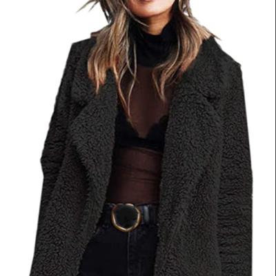 China Fashion Fuzzy Fleece Lapel Open Front Winter Anti-Shrink Jackets For Women 2021 With Pockets for sale