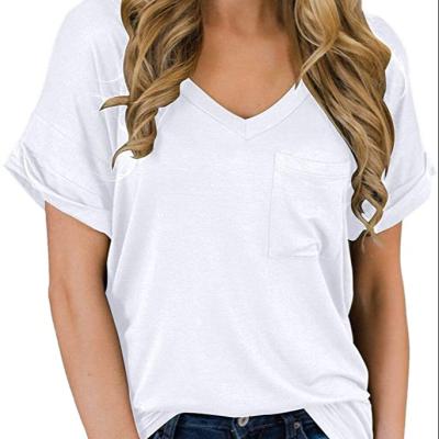 China 2021 High Quality Breathable Sleeve V-Neck Women's Short T-Shirt With Loose And Casual for sale