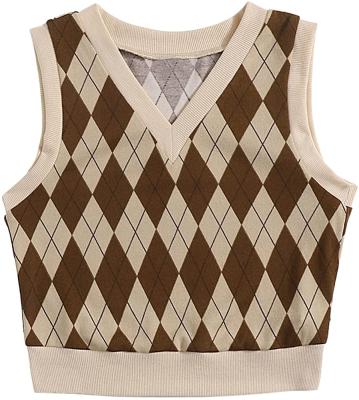 China 2021 New Anti-wrinkle style fashion V-neck plaid print sweater invest women and knit vest sweater for sale