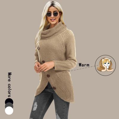 China 2021 Fashion Solid Color Chunky Button Pullover Women Turtle Neck Casual Sweaters Anti-wrinkle for sale