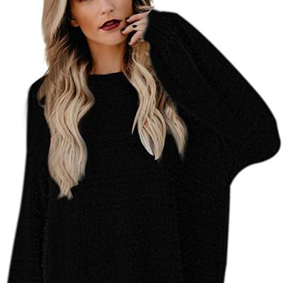 China 2021 Anti-Wrinkle Fashion Crewneck Long Sleeve Casual Hairy Oversized Loose Shirt Sweater Dress for sale