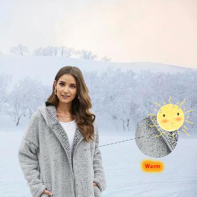 China 2021 High Quality Comfortable Anti-wrinkle Long Sleeve Solid Fuzzy Fleece Open Front Hooded Cardigan For Women for sale