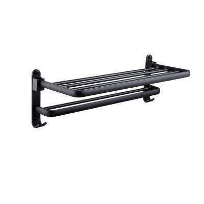 China Adhesive/by Screws No Drilling Wall Mounted Black Aluminum Self Adhesive Black Towel Rack Towel Holder for sale