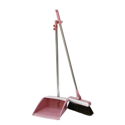 China Household Cleaning New Design House Cleaning Plastic Stainless Steel Windproof Handle 360 ​​Rotating Brooms And Dustpan Set for sale