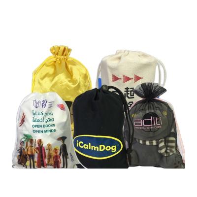 China Customized Students cotton bunched mouth canvas storage bag wholesale graduation season souvenir rope with various processes printed exclus for sale