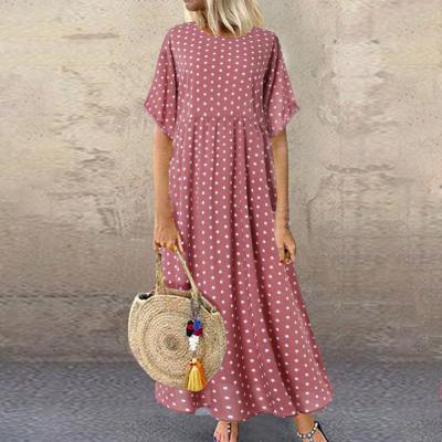 China New Breathable Loose Half Sleeve Women's Round Neck Print Polka Dot Print Polka Dot Solid Color Dress Amazon Skirt for sale