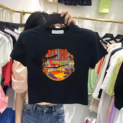 China Fashion Breathable Cartoon Printed Summer Short Short Sleeve Slim Women's Crop T-shirt Women's Casual Top for sale