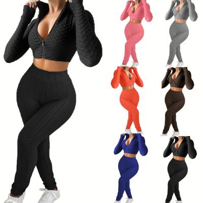 China Amazon viable Europe and the United States women's pure color sports suit fashion leisure two sets for sale