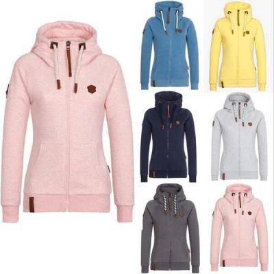 China European and American winter hooded zipper fashion solid color thick solid color hoodie coat women for sale