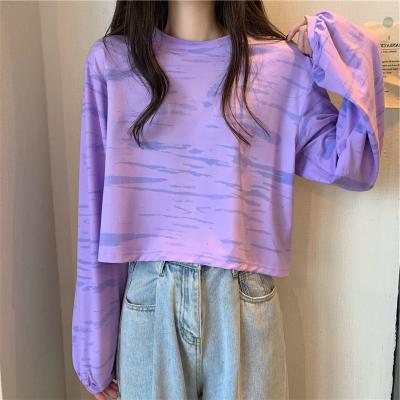 China Korean creative viable thin shirt sleeve autumn and winter women's loose print shorts long sleeve T-shirt for sale