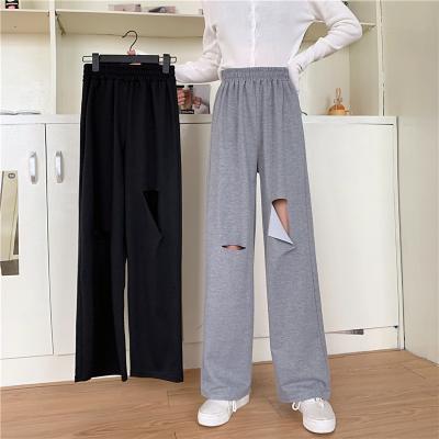 China Breathable women's casual pants ripped wide leg sports pants high waist thin casual pants women's drop for sale