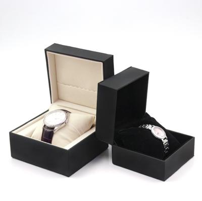 China Custom Fancy Handmade Velvet Inside Logo PU Watch Plastic Gift Box For Watch Packaging Storage for sale