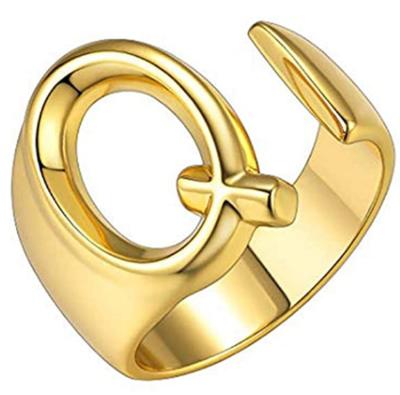 China Amoryubo Trendy New Style Personalized Gold Bold Initial Letter Ring Adjustable Open For Women for sale