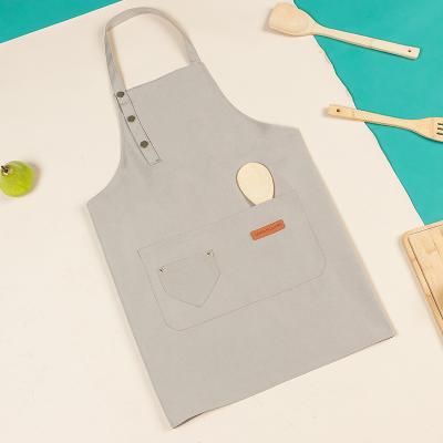 China Waterproof Custom Logo Kitchen Cleaning Apron With Pockets For Cooking Waiter Canvas Apron Chef Cooking BBQ Apron Custom Print for sale