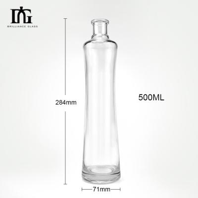 China 500ml Clear Gin Vodka Ice Wine Glass Bottle with Cork Screw Cap and Glass Base Material for sale