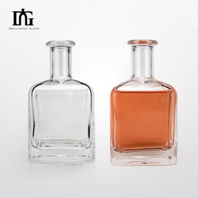 China Customization Square Shape Rum Glass Bottle 350ml with Cork Glass Bottle Square Shape for sale