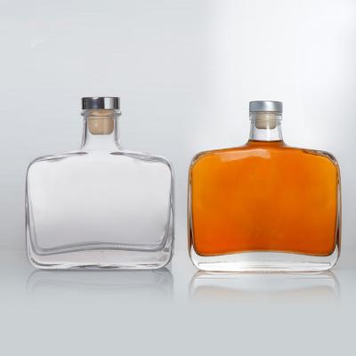 China Glass Collar Square 350ml 500ml Thick Bottom Clear Empty Juice Brandy Whisky Bottle for sale