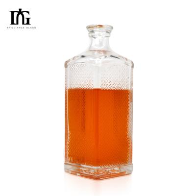 China Hot in Europe Glass Clear Flask Liquor Bottle 350ml 500ml 700ml for Gin Rum Brandy for sale