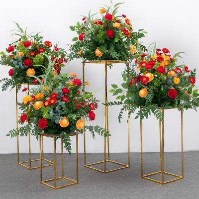 China Home Decoration Wedding Flower Stand Wedding Flower Rack Stand Table Stands Geometric Gold Wedding Flower Metal for sale