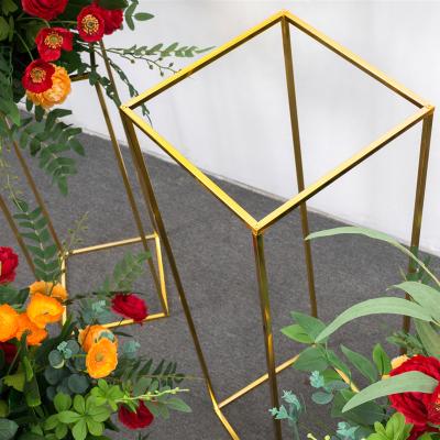 China Professional Wedding Home Decor Gold Square Wedding Flower Stand Weddings Silver Green White Flower Stand For Weddings Party for sale