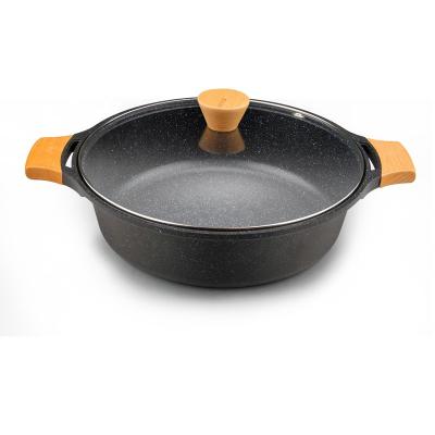 China Non Sustainable Stick Frying Soup Pots And Pans Broil For Stove Japan Wood Handle Cookware Set For Cooktop Casserole Cooking Hot Pot for sale