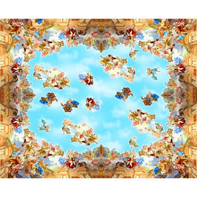 China Modern European Ceiling Mural Oil Painting Medieval Ceiling Wallpaper For Church Hotel for sale