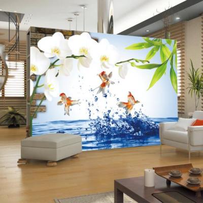 China Modern Lily Reflection 3D TV Background Wall Wallpaper Customized 3D Wallpaper Murals for sale