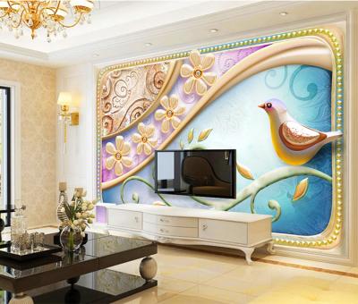 China Country Factory Supply 3d Wallpaper Flower Pattern Cute Bird Wallpaper Home Decoration Mural for sale