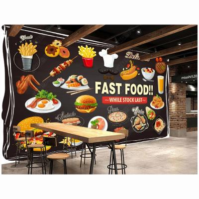 China Hd modern hand painted skin restaurant background and sticker wallpaper western hamburger fries wall mural for sale