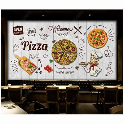 China Western retro food restaurant pizza shop background wallpaper mural board modern wood wallpapers home decor for sale