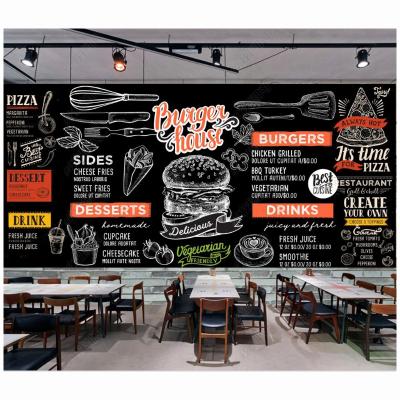 China Modern European style hand painted wall mural western fast food dining restaurant design wallpapers/wall covering for sale