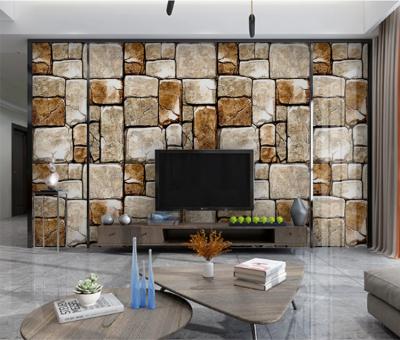 China Modern Country Wood Grain Block Wall Mural 3d Brick Stone Marble Wallpaper for sale