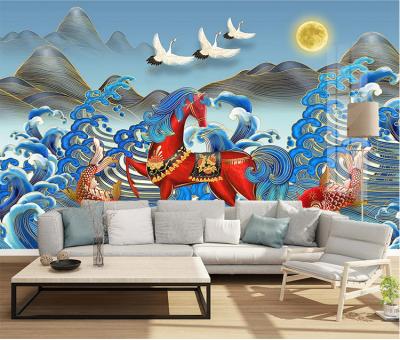 China New Chinese Style Country Beautiful Designer Red Horse Wallpaper Fish Wallpaper Sticker for sale